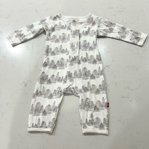 Magnetic me coverall, size 6-9 months - gray and white trees